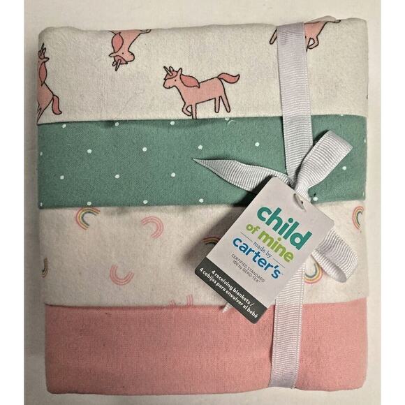 Carter's Receiving Blankets 4 Pack Child Of Mine Multi Color 30 x 30 Inch - Picture 1 of 6